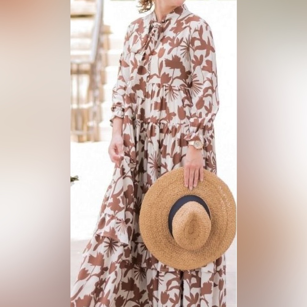 Dainty Jewells - Brown and Cream Ruffled Tiered Dress